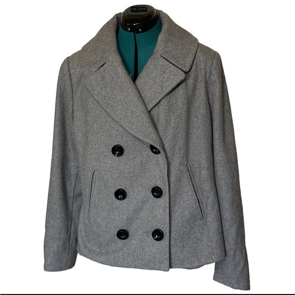 Merona Jackets & Blazers - Merona Women's grey Double-Breasted Peacoat with hot pink liner. Excellent cond